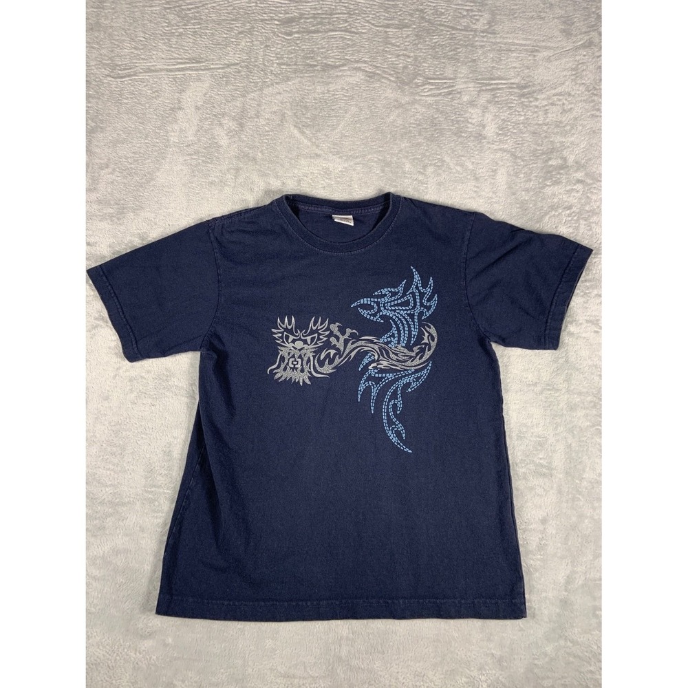 Otb Boys XL Blue T-Shirt Tribal Dragon Graphic Vintage